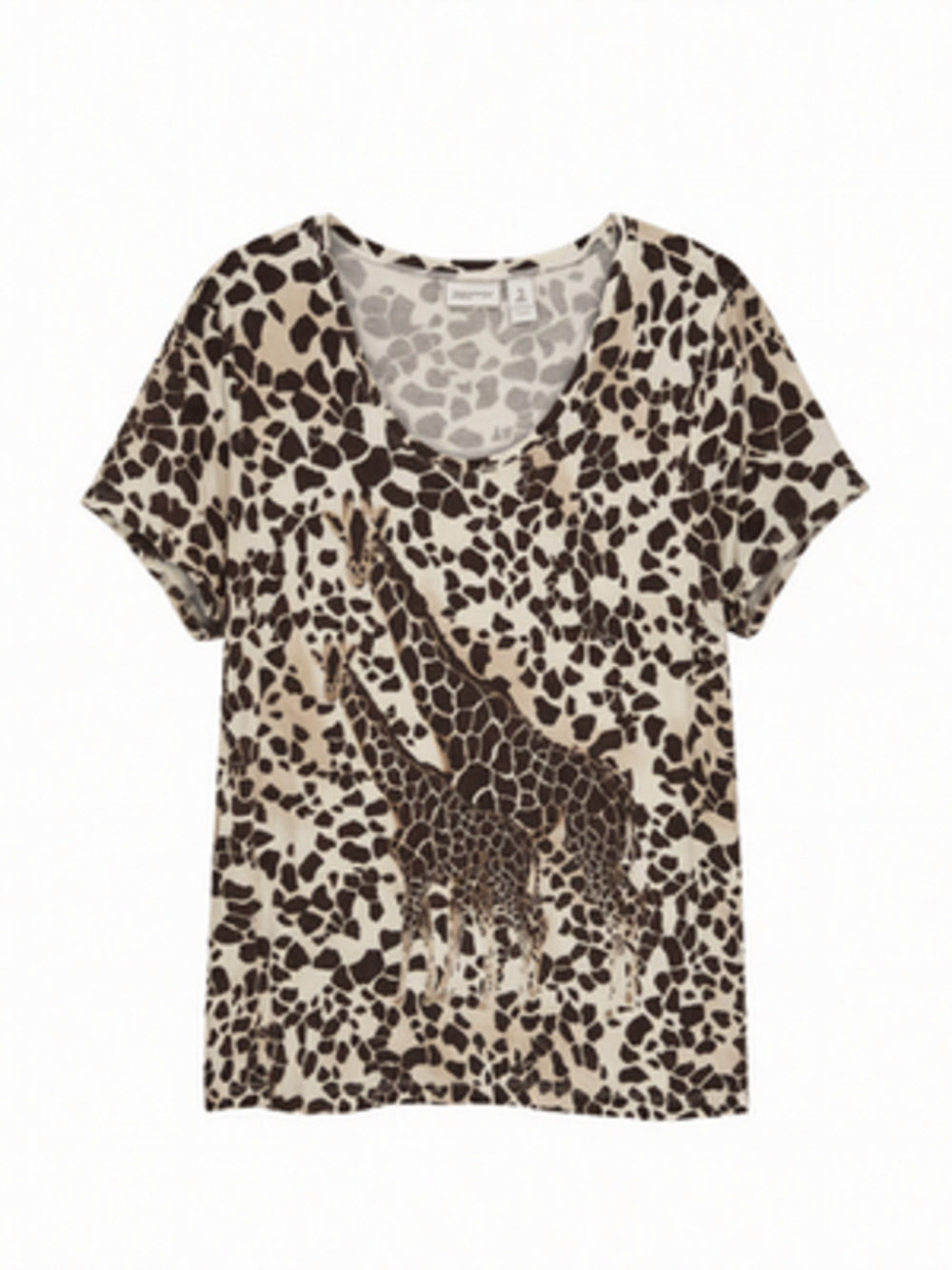 Zenergy by Chico's Brown Beige Women's Giraffe Print Shirt Size 2 Brown